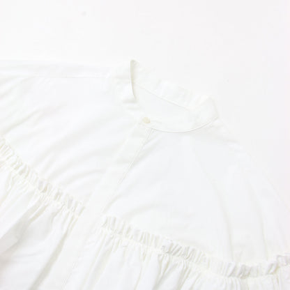 フリル ギャザー ブラウス / Corolla Blouse シャツ 長袖 バンドカラー ドロップショルダー コットン