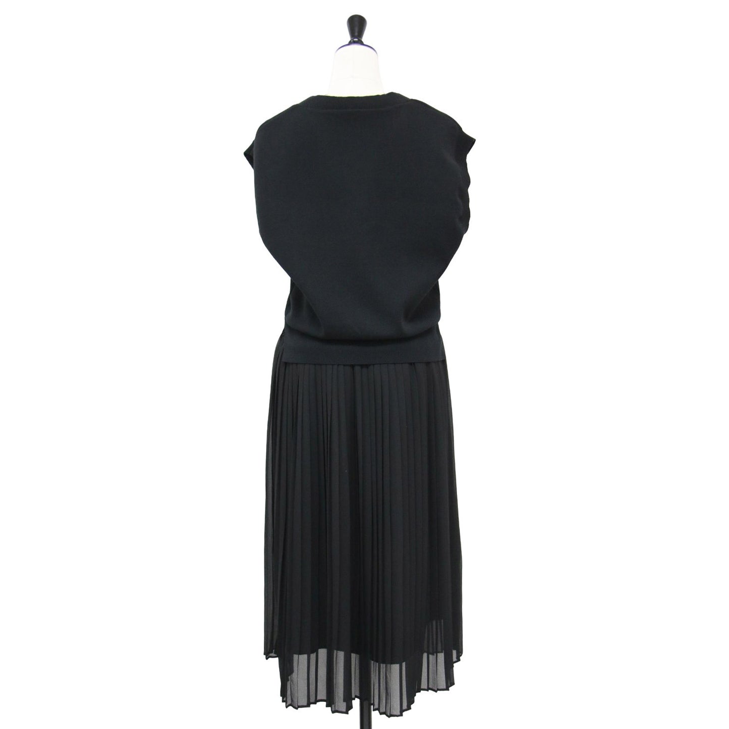 コットン ポリエステル ニット ドレス / ワンピース ミディ丈 ノースリーブ ウエストゴム ドッキング