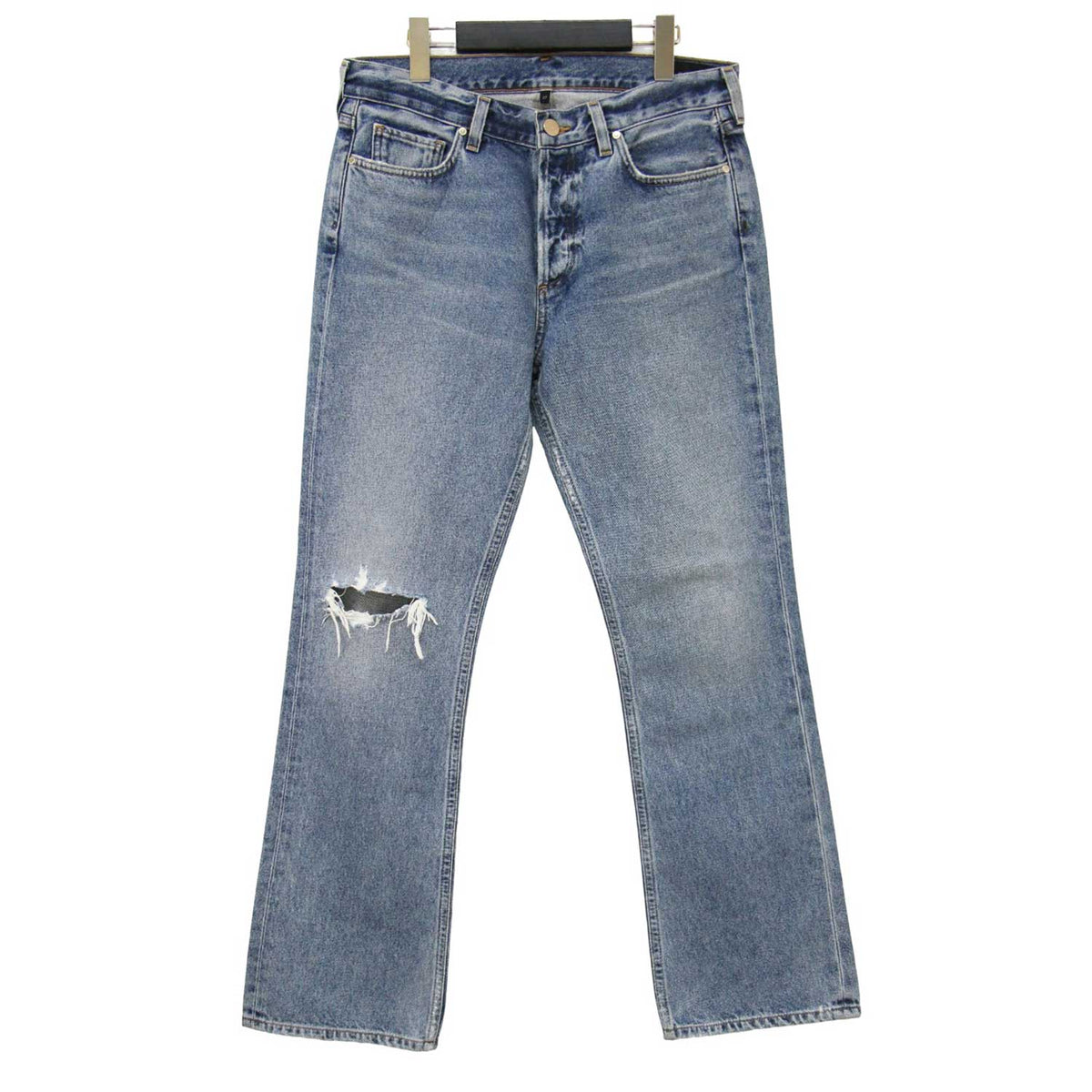 ダメージ ストレート デニム パンツ / USED加工 ボタンフライ コットン