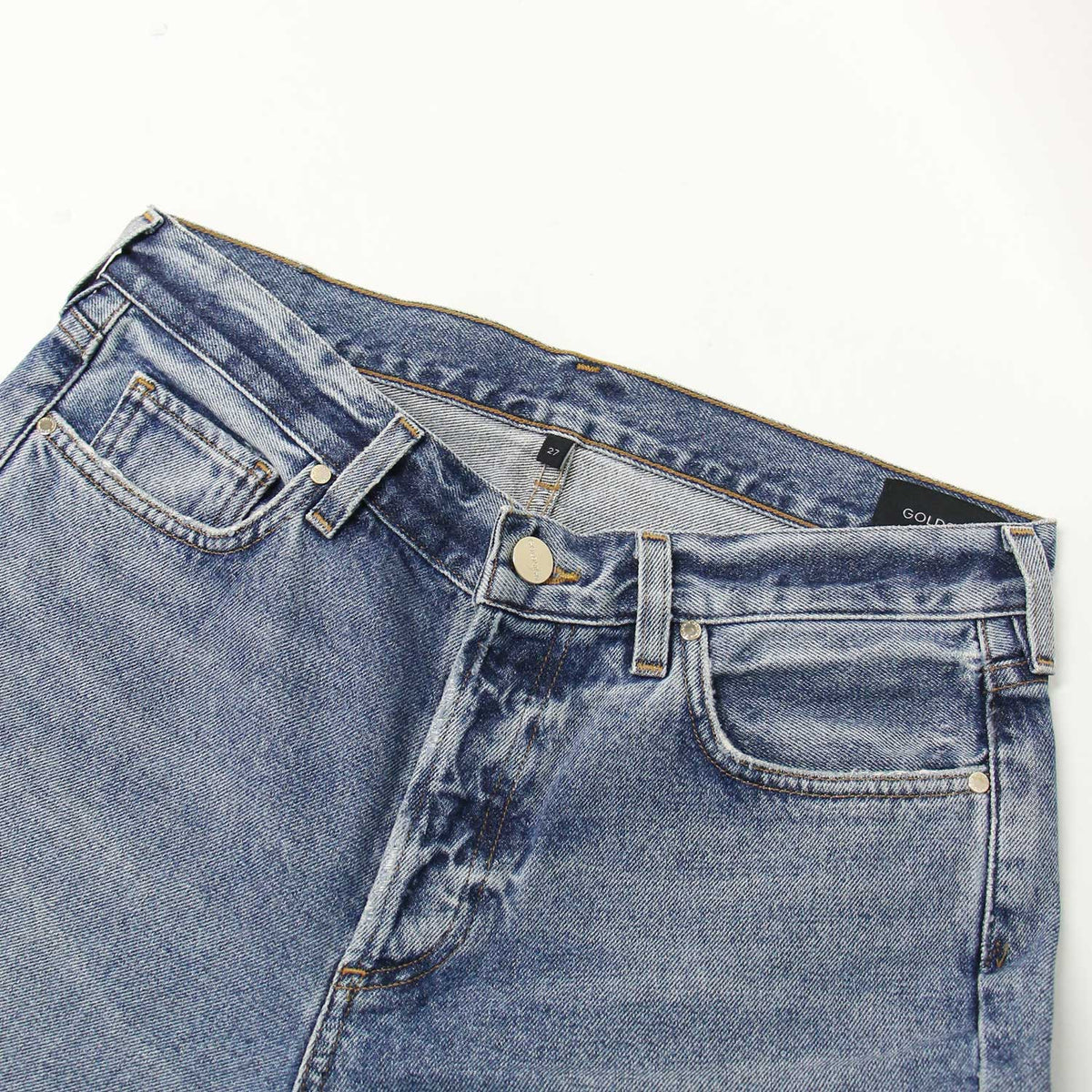 ダメージ ストレート デニム パンツ / USED加工 ボタンフライ コットン