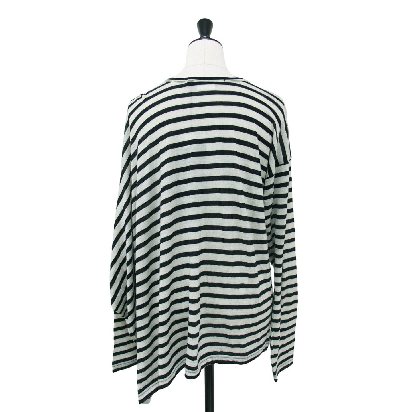 24秋冬 ウール 天竺 ボーダー ロングスリーブ Tシャツ / カットソー ロンT 長袖 切替 アシンメトリー