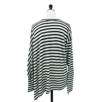 24秋冬 ウール 天竺 ボーダー ロングスリーブ Tシャツ / カットソー ロンT 長袖 切替 アシンメトリー