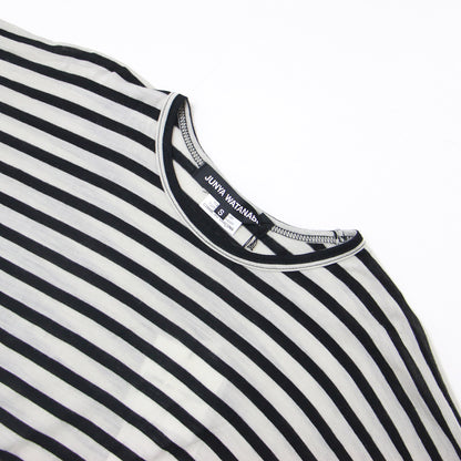 24秋冬 ウール 天竺 ボーダー ロングスリーブ Tシャツ / カットソー ロンT 長袖 切替 アシンメトリー