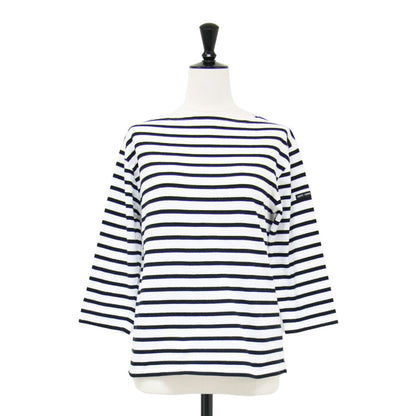 ボーダー柄 7分袖 カットソー / ボートネック コットン Tシャツ