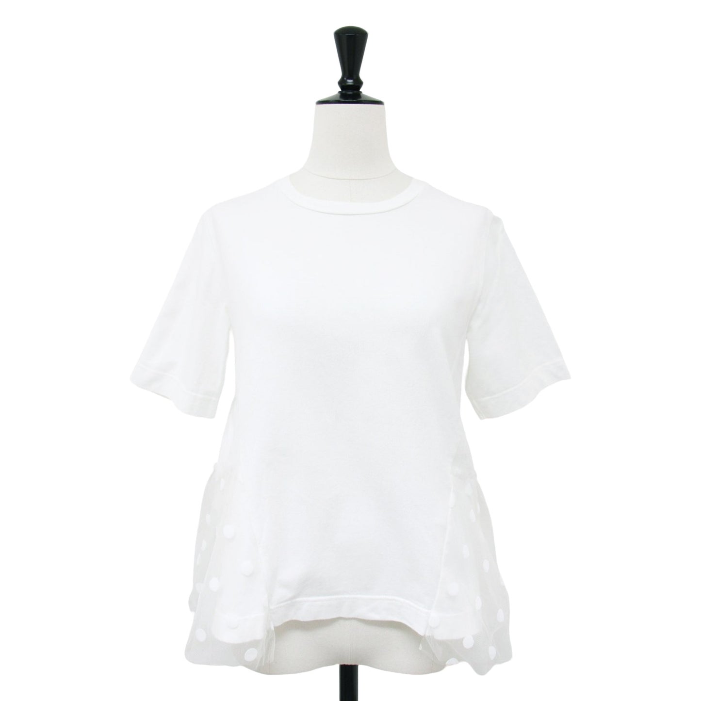 ドット チュール フリル付き 半袖 Tシャツ / クルーネック カットソー