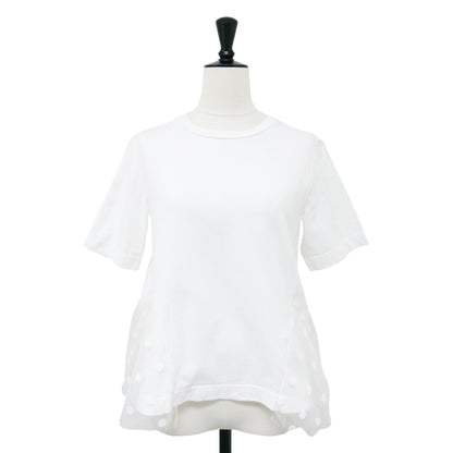 ドット チュール フリル付き 半袖 Tシャツ / クルーネック カットソー