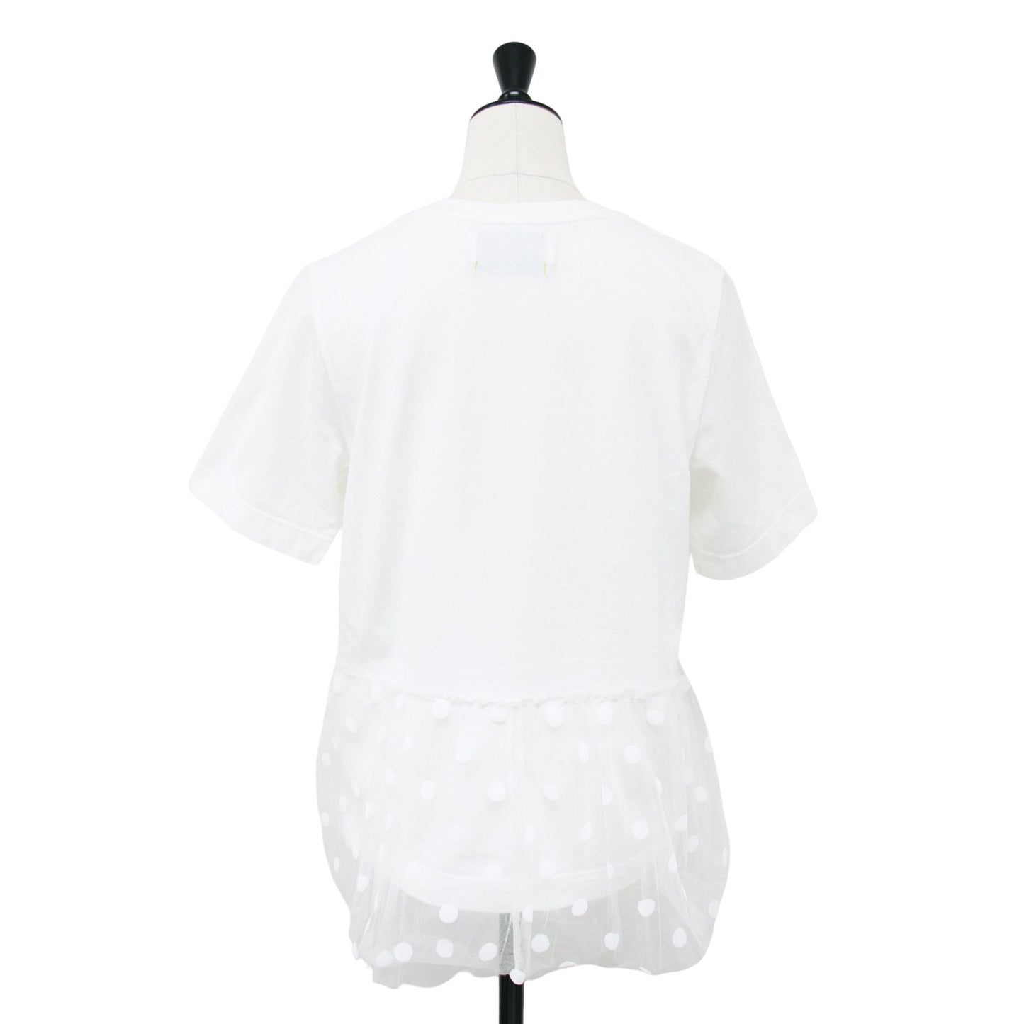 ドット チュール フリル付き 半袖 Tシャツ / クルーネック カットソー