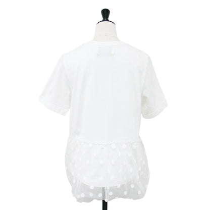 ドット チュール フリル付き 半袖 Tシャツ / クルーネック カットソー