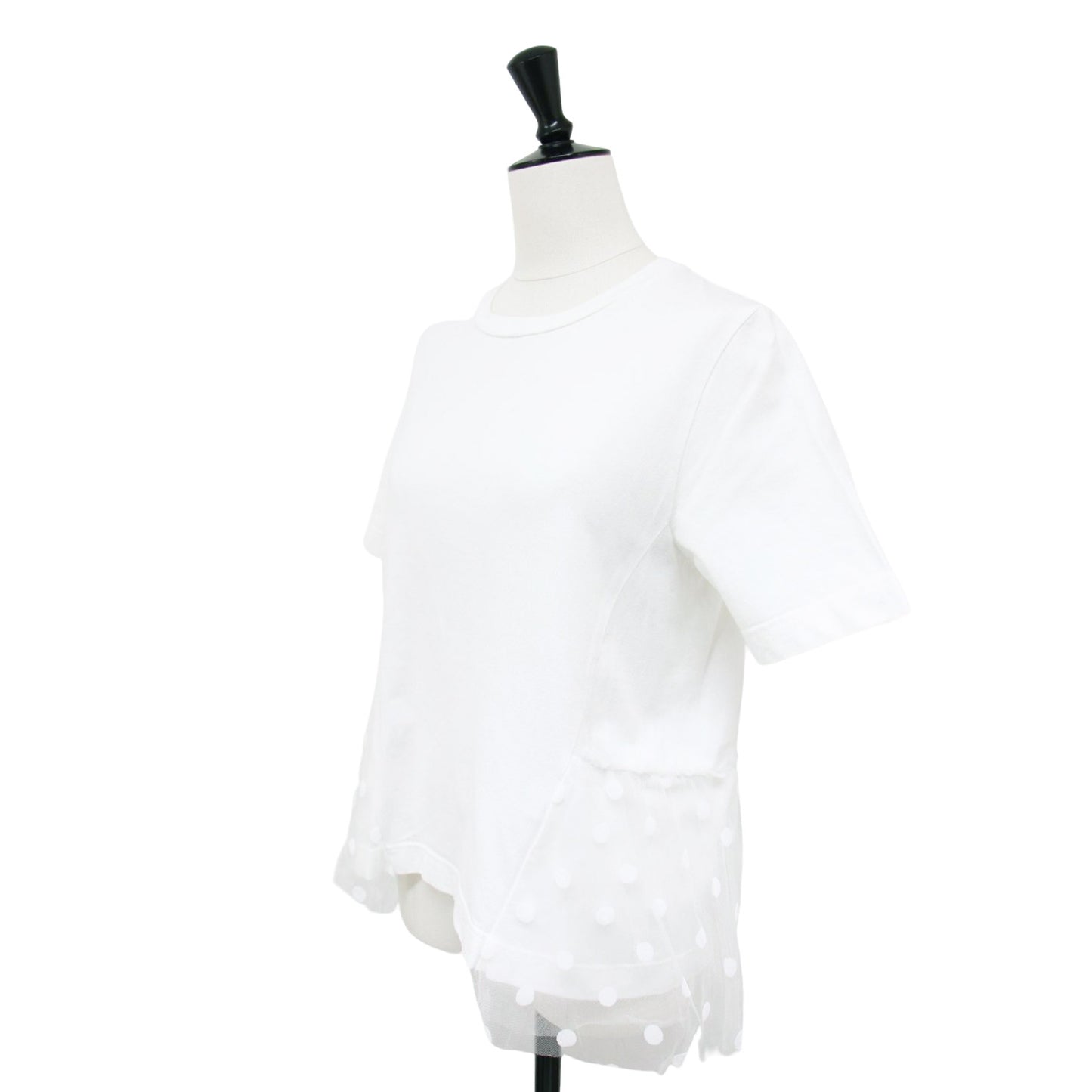 ドット チュール フリル付き 半袖 Tシャツ / クルーネック カットソー