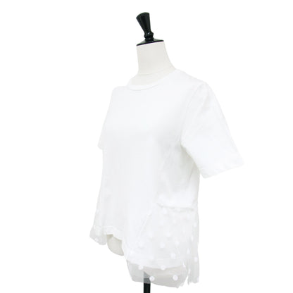 ドット チュール フリル付き 半袖 Tシャツ / クルーネック カットソー