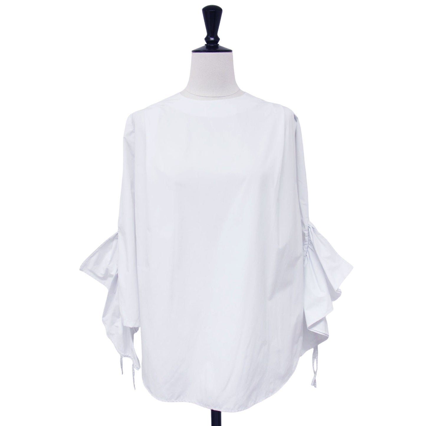 T/Cタフタ ギャザー デザイン スリーブ シャツ / クルーネック 長袖 ブラウス