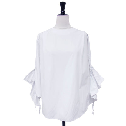 T/Cタフタ ギャザー デザイン スリーブ シャツ / クルーネック 長袖 ブラウス