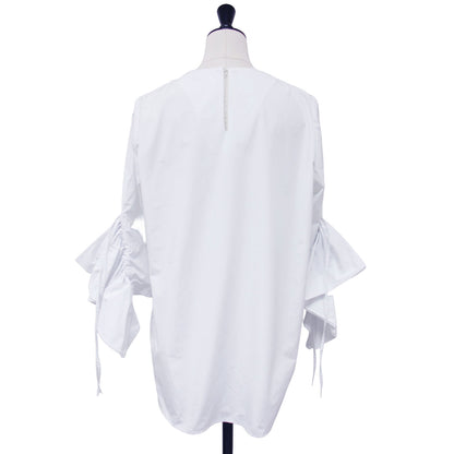 T/Cタフタ ギャザー デザイン スリーブ シャツ / クルーネック 長袖 ブラウス