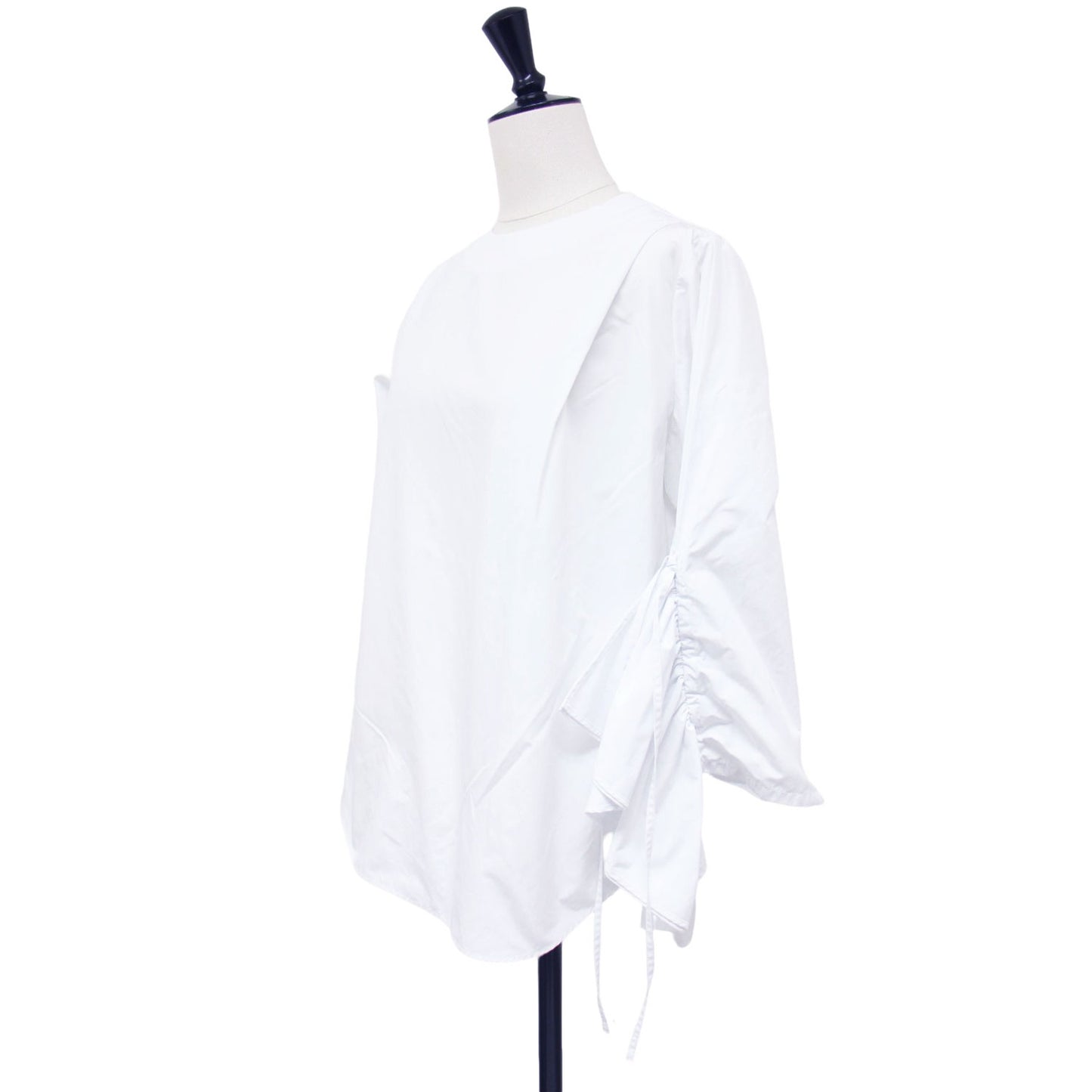 T/Cタフタ ギャザー デザイン スリーブ シャツ / クルーネック 長袖 ブラウス