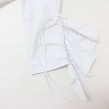 T/Cタフタ ギャザー デザイン スリーブ シャツ / クルーネック 長袖 ブラウス