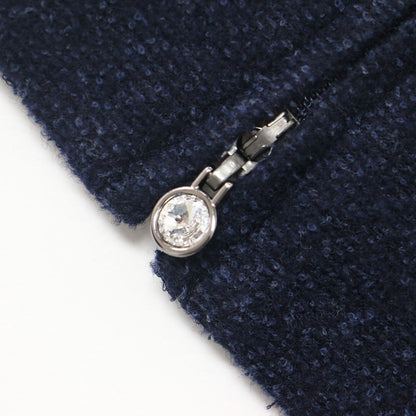 ツイード セットアップ / コサージュ付き ノーカラー ジャケット フレア ミニ スカート