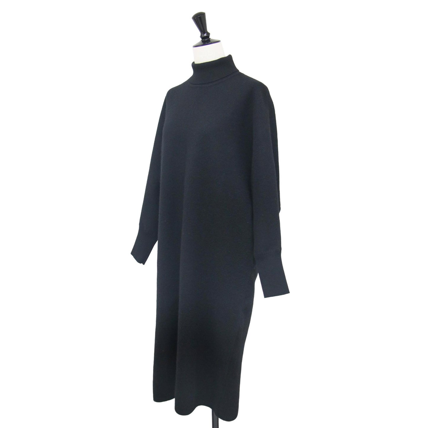 ダブルフェイス ニット ワンピース / ロング丈 長袖 タートルネック ウール