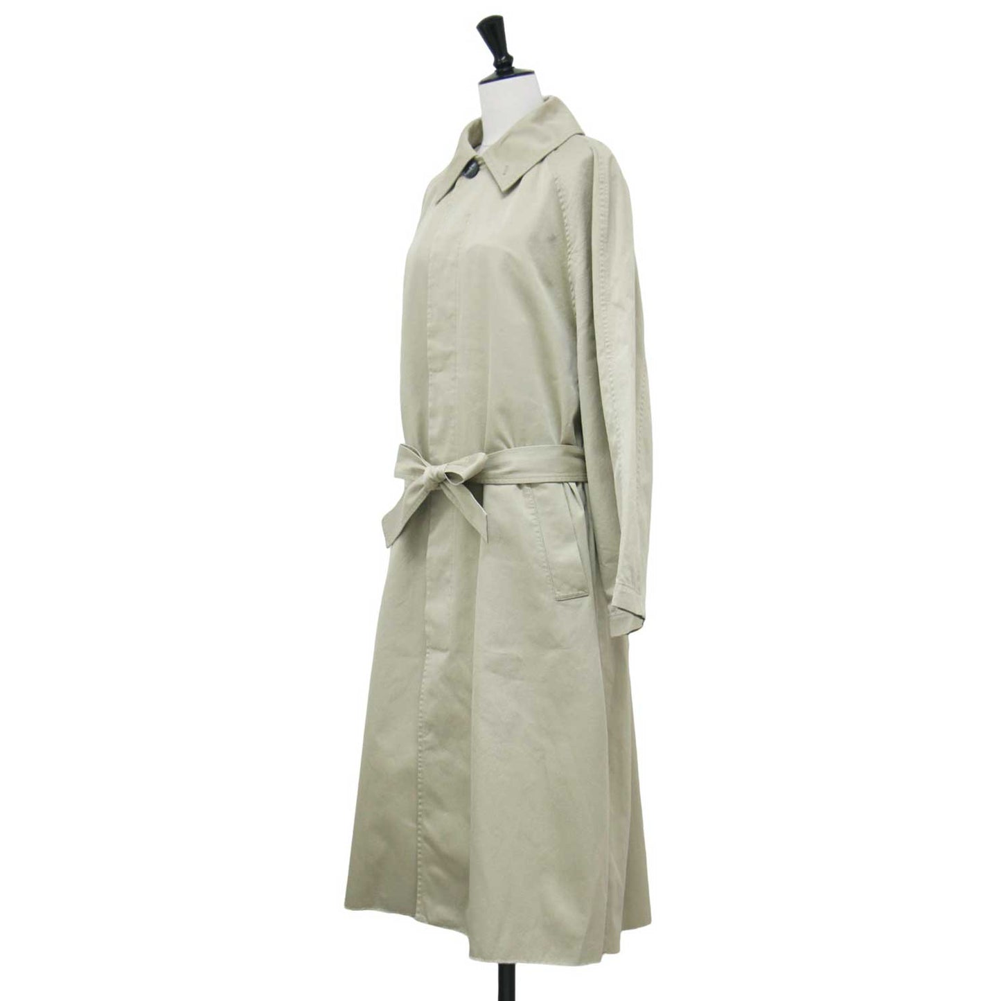 24春夏 コットン ギャバジン ベルト付き ステンカラー コート / カットオフ ラグランスリーブ ロング