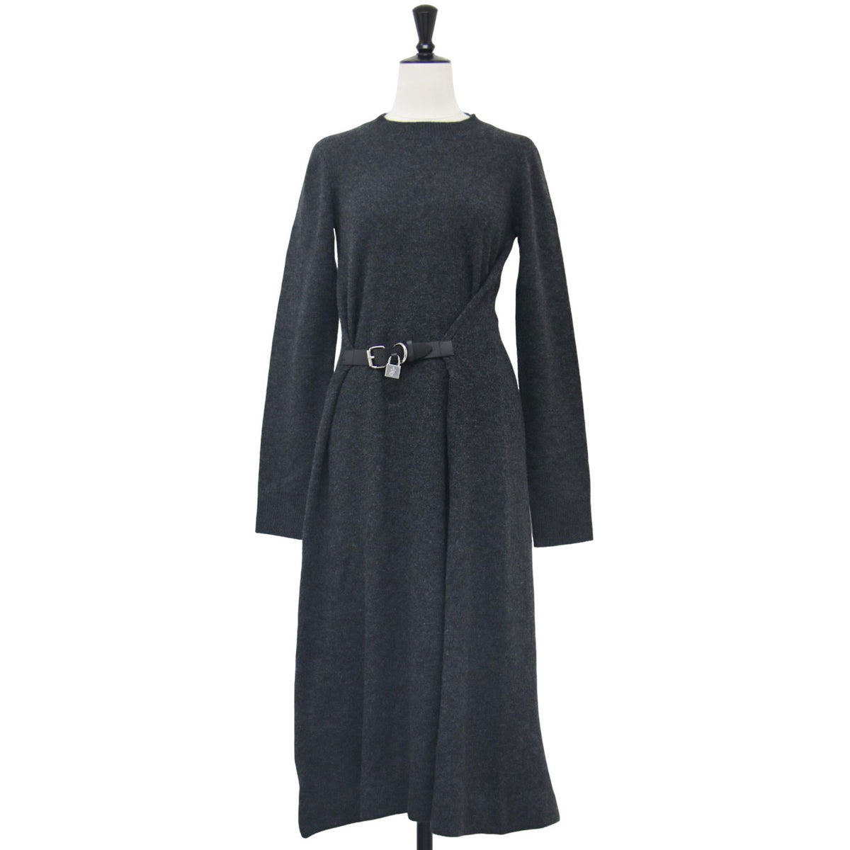 23秋冬 パドロック ベルト ニット ワンピース KW0953 YN0170 / ミディ丈 長袖 クルーネック フレア ウール