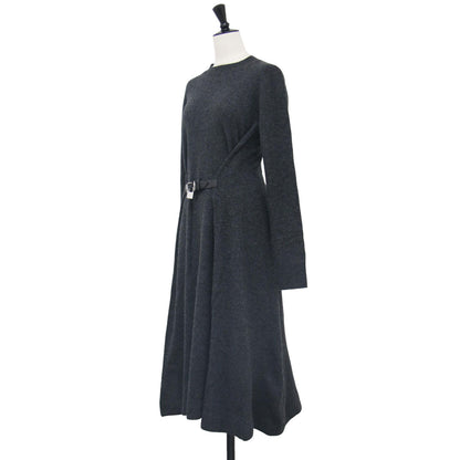 23秋冬 パドロック ベルト ニット ワンピース KW0953 YN0170 / ミディ丈 長袖 クルーネック フレア ウール