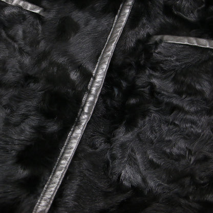 ファー ダウン リバーシブル コート / ロング スタンドカラー ペイズリー柄 カーリーヘア レザーパイピング