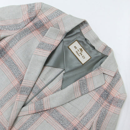 チェック テーラード ジャケット / ダブル リネン コットン
