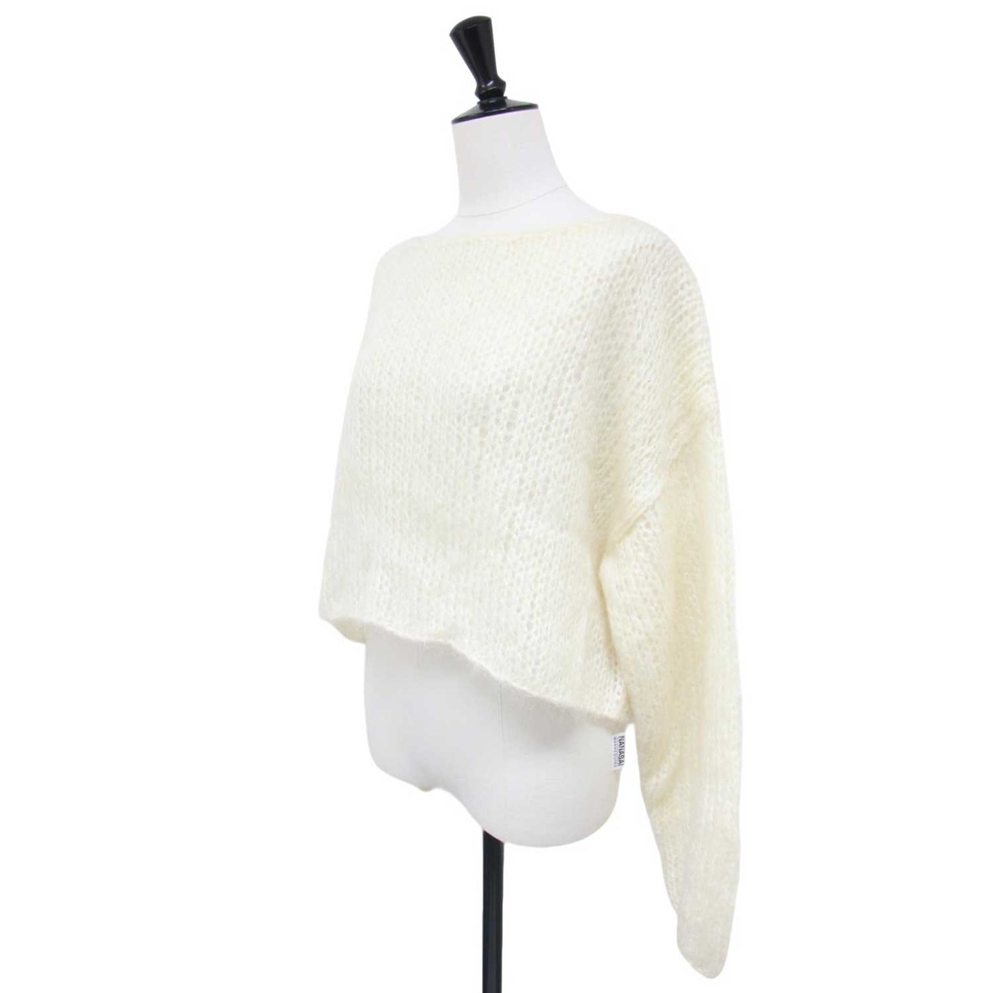 ハンド モヘア プルオーバー / ニット 長袖 ボートネック ワイド ショート丈