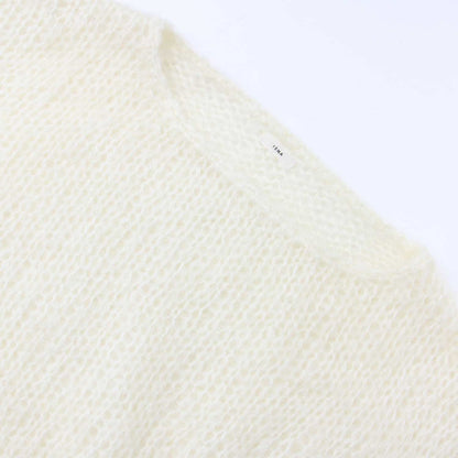 ハンド モヘア プルオーバー / ニット 長袖 ボートネック ワイド ショート丈