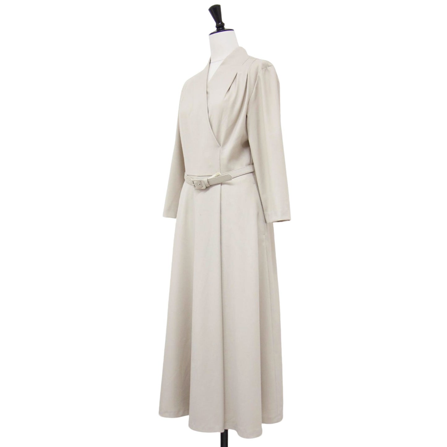 ICHIE カシュクール Vネック ワンピース / ロング丈 長袖 ストレッチ ベルト付き