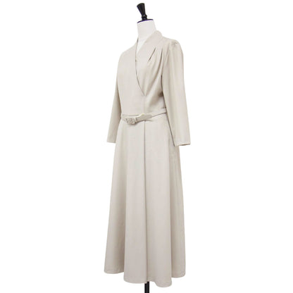 ICHIE カシュクール Vネック ワンピース / ロング丈 長袖 ストレッチ ベルト付き