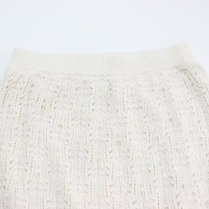 レース ニット スカート / LACE KNIT SKIRT ロング丈 マーメイドライン ウエストゴム ミドルゲージ コットン