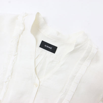 フリル シャツ S22SS-05 / ブラウス 長袖 バンドカラー Vネック シワ加工 シルク混