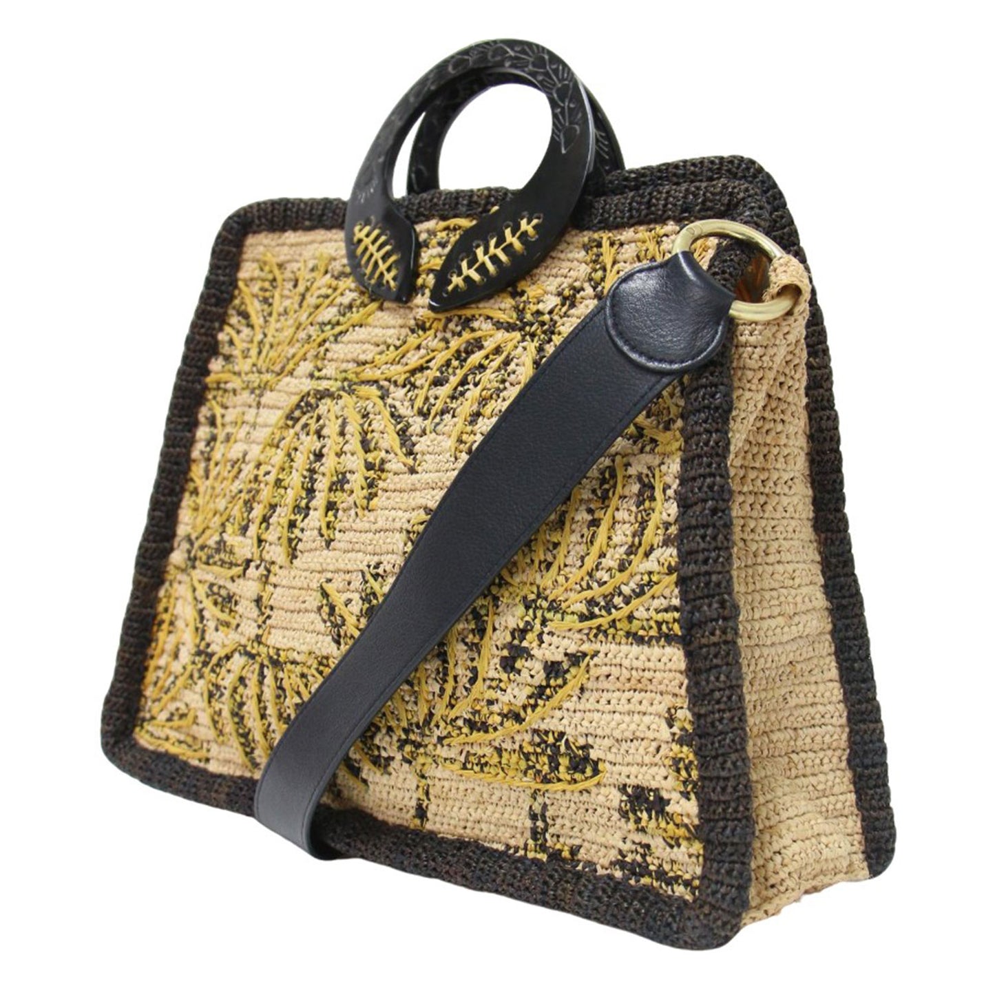 2WAY ラフィア バッグ / ハンドバッグ ショルダーバッグ クロスボディ ヤシ ボタニカル