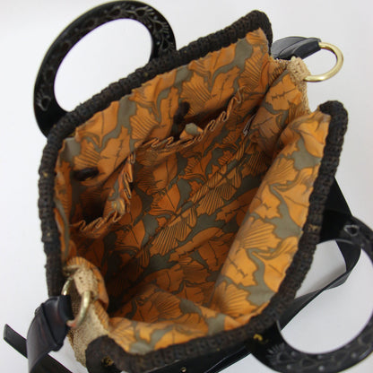 2WAY ラフィア バッグ / ハンドバッグ ショルダーバッグ クロスボディ ヤシ ボタニカル