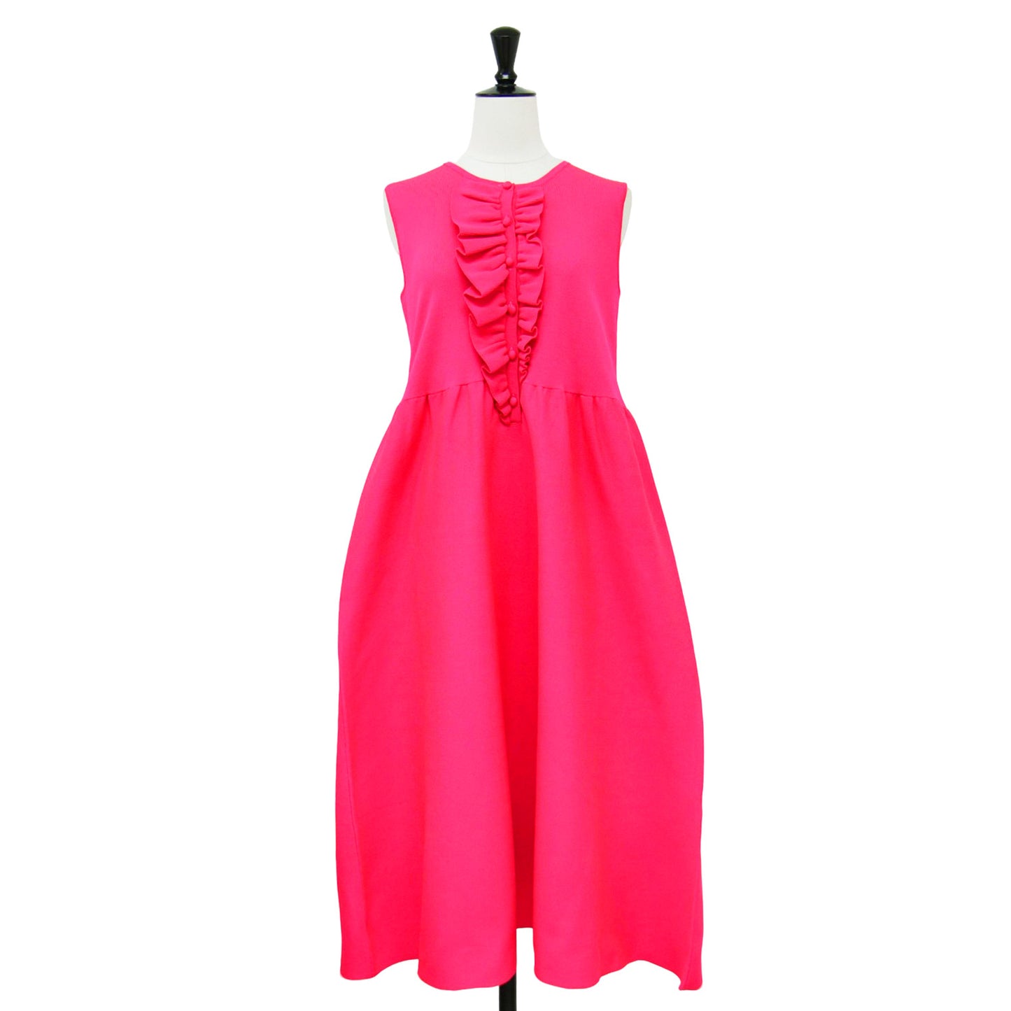 24春夏 センター フリル ノースリーブ ワンピース / ミディ丈 ニット ウエスト切替