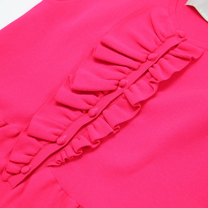 24春夏 センター フリル ノースリーブ ワンピース / ミディ丈 ニット ウエスト切替