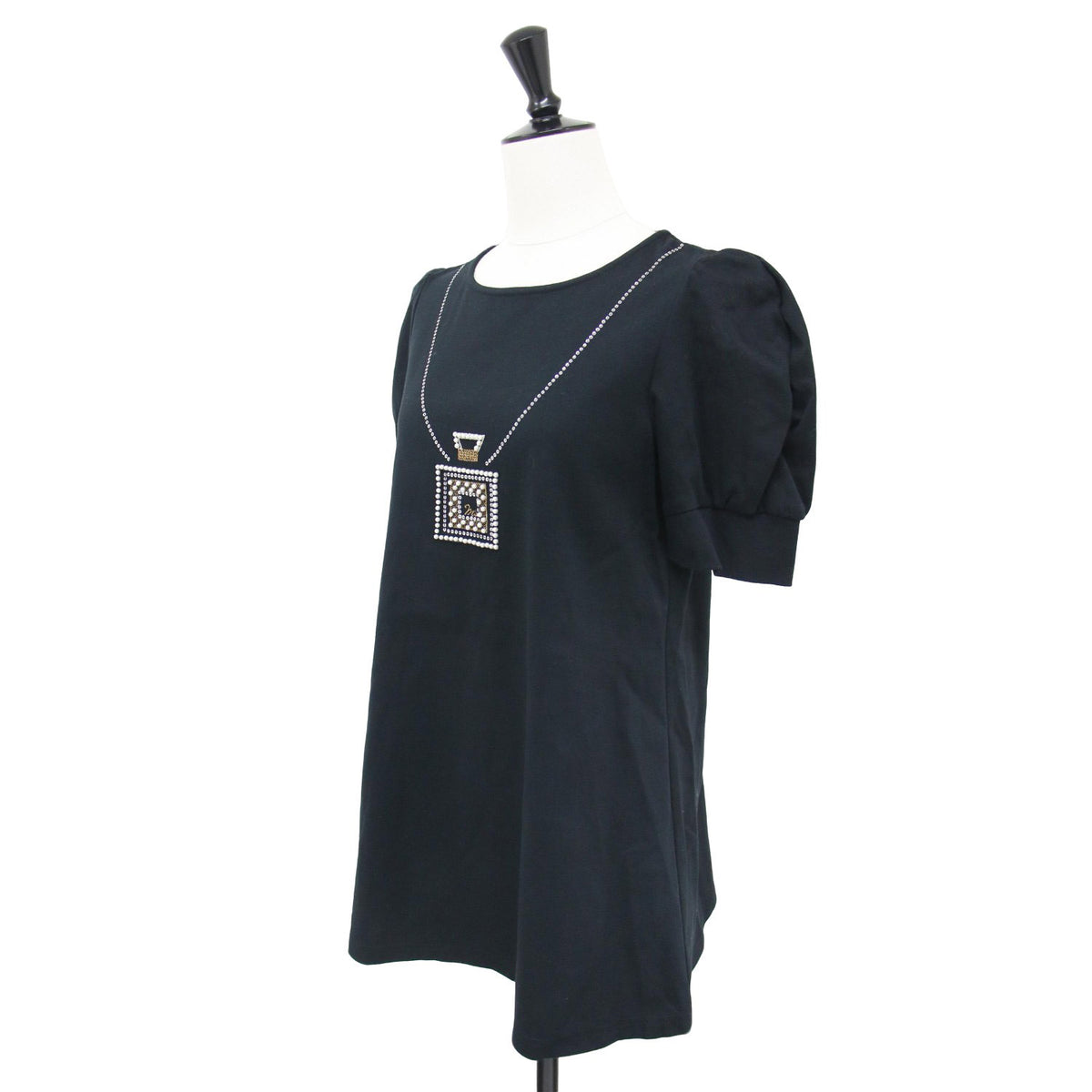 24春夏 パフュームボトル パフスリーブ ショートスリーブ Tシャツ / カットソー 半袖 香水 パール スパンコール 刺繍 コットン