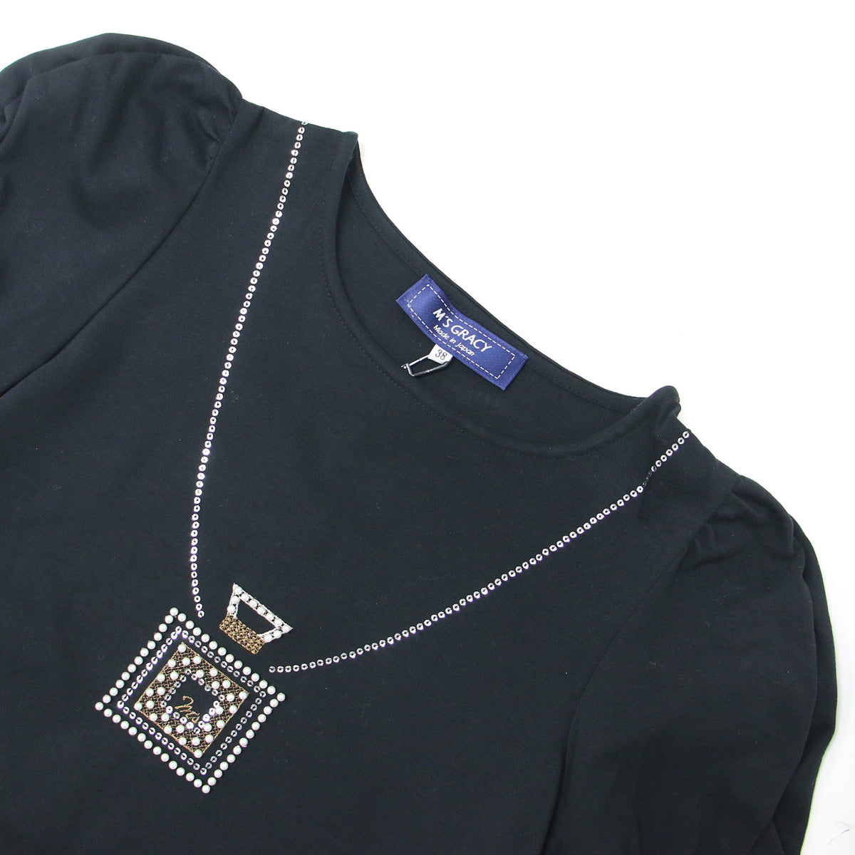 24春夏 パフュームボトル パフスリーブ ショートスリーブ Tシャツ / カットソー 半袖 香水 パール スパンコール 刺繍 コットン