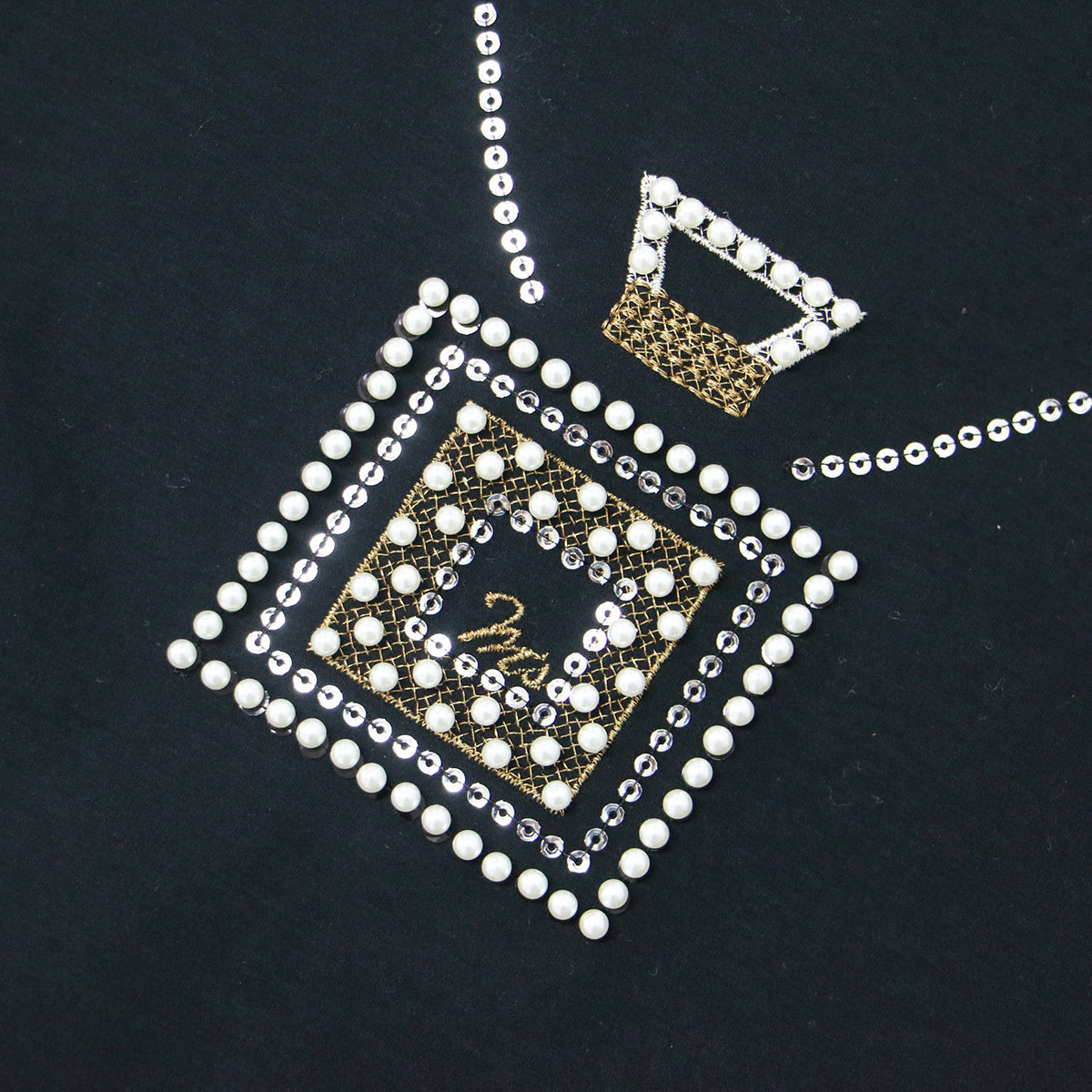 24春夏 パフュームボトル パフスリーブ ショートスリーブ Tシャツ / カットソー 半袖 香水 パール スパンコール 刺繍 コットン