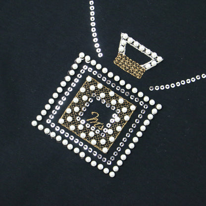24春夏 パフュームボトル パフスリーブ ショートスリーブ Tシャツ / カットソー 半袖 香水 パール スパンコール 刺繍 コットン