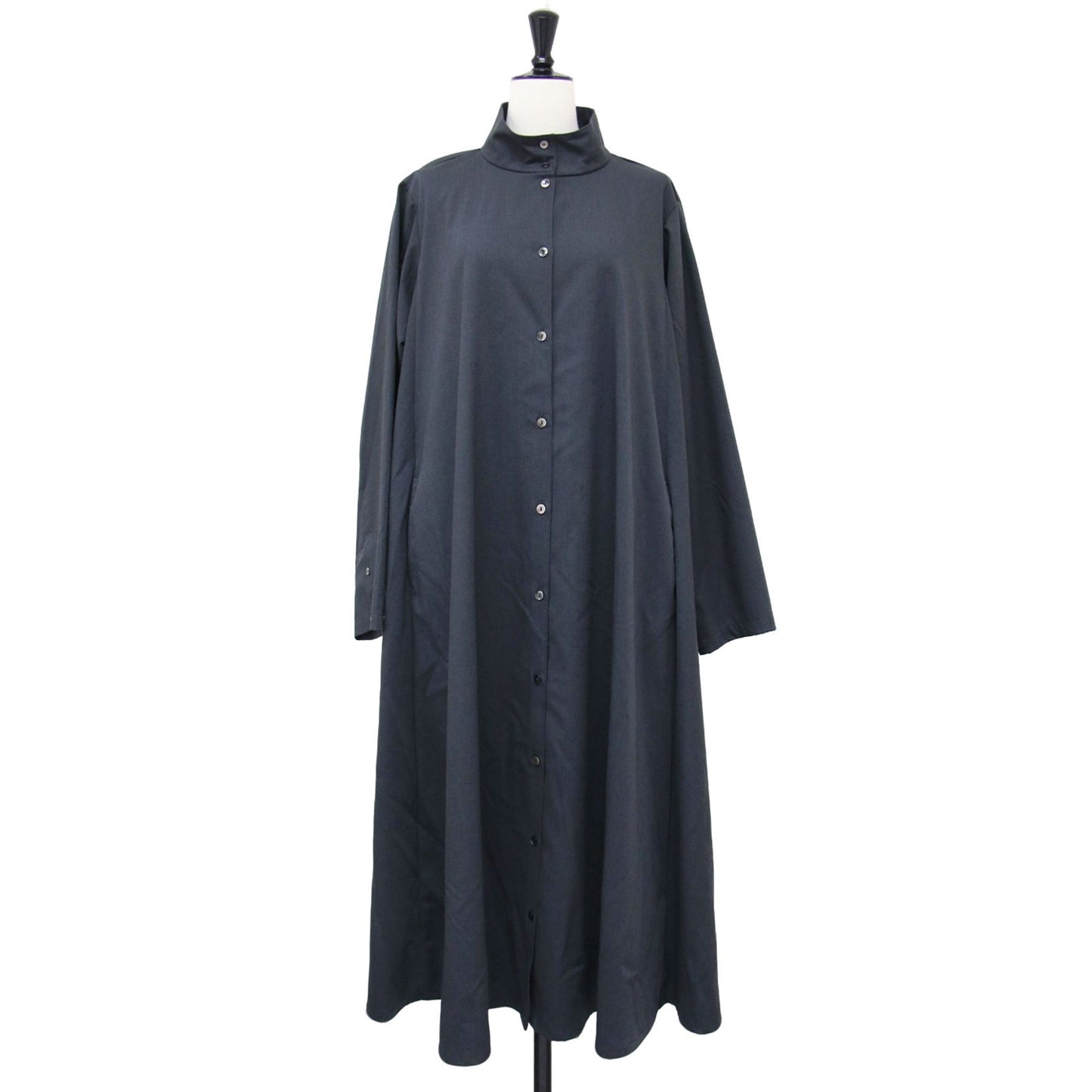 T/R プレンティ ワンピース / シャツワンピース ロング丈 長袖 スタンドネック フレア
