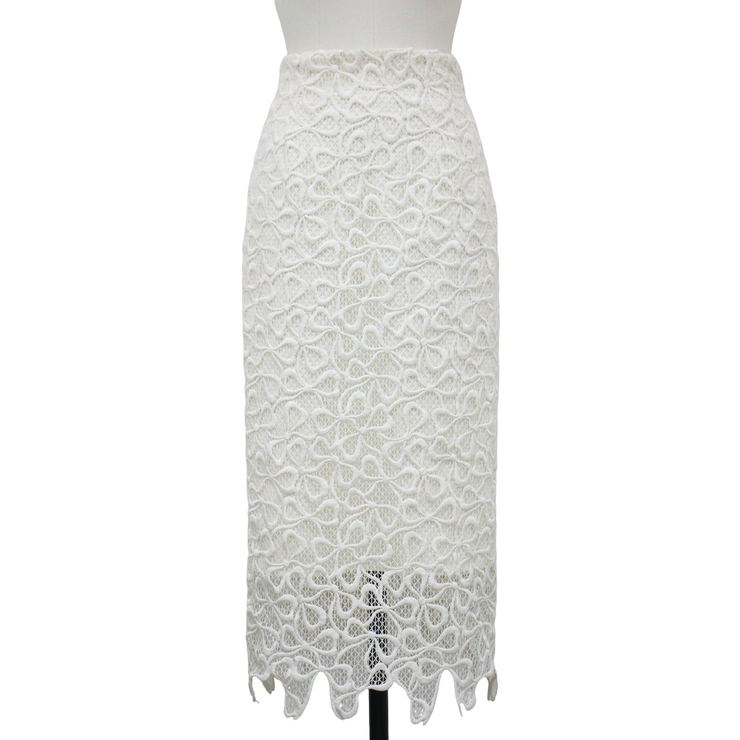 24春夏 オリジナル リボンメッシュ レース スカート / ロング丈 Iライン イレギュラーヘム