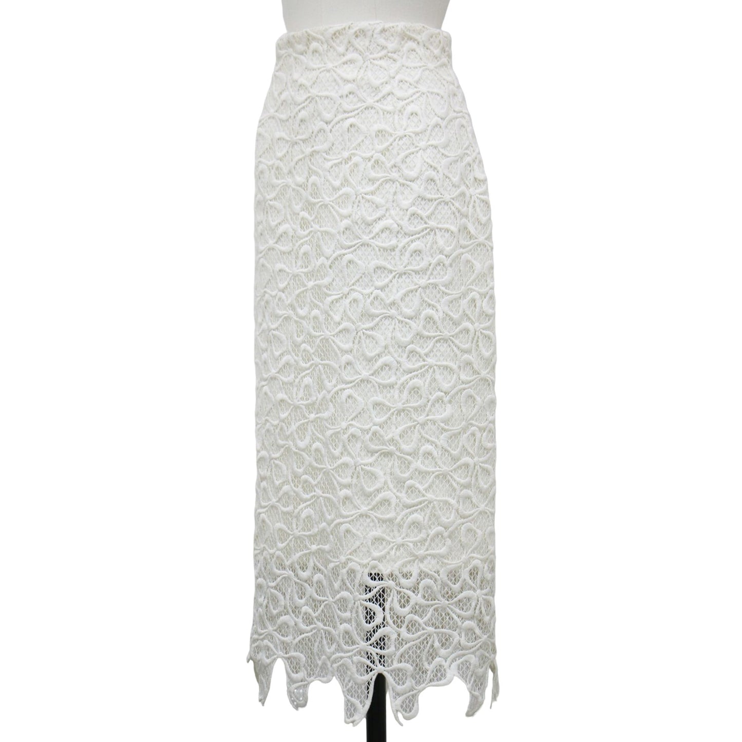 24春夏 オリジナル リボンメッシュ レース スカート / ロング丈 Iライン イレギュラーヘム