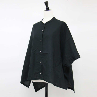 24春夏 スタンドカラー ワイド シャツ / ブラウス 半袖 サイドスリット コットン リネン