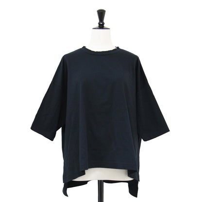 クルーネック ハーフスリーブ ワイド プルオーバー / Tシャツ カットソー 半袖 スリット コットン