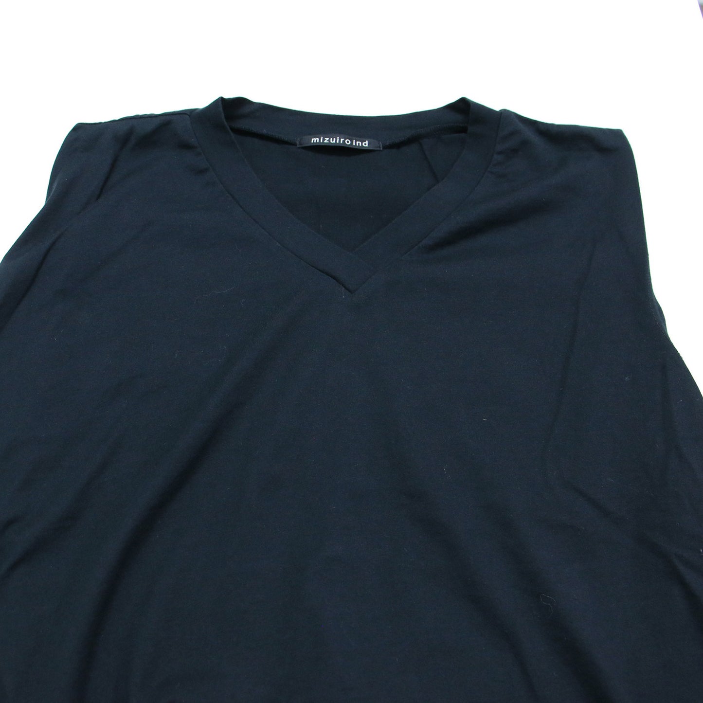 24春夏 Vネック アシンメトリー ノースリーブ プルオーバー / カットソー Tシャツ フレア コットン