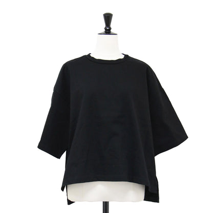 ワイド ショートスリーブ Tシャツ / カットソー 半袖 スリット クルーネック コットン