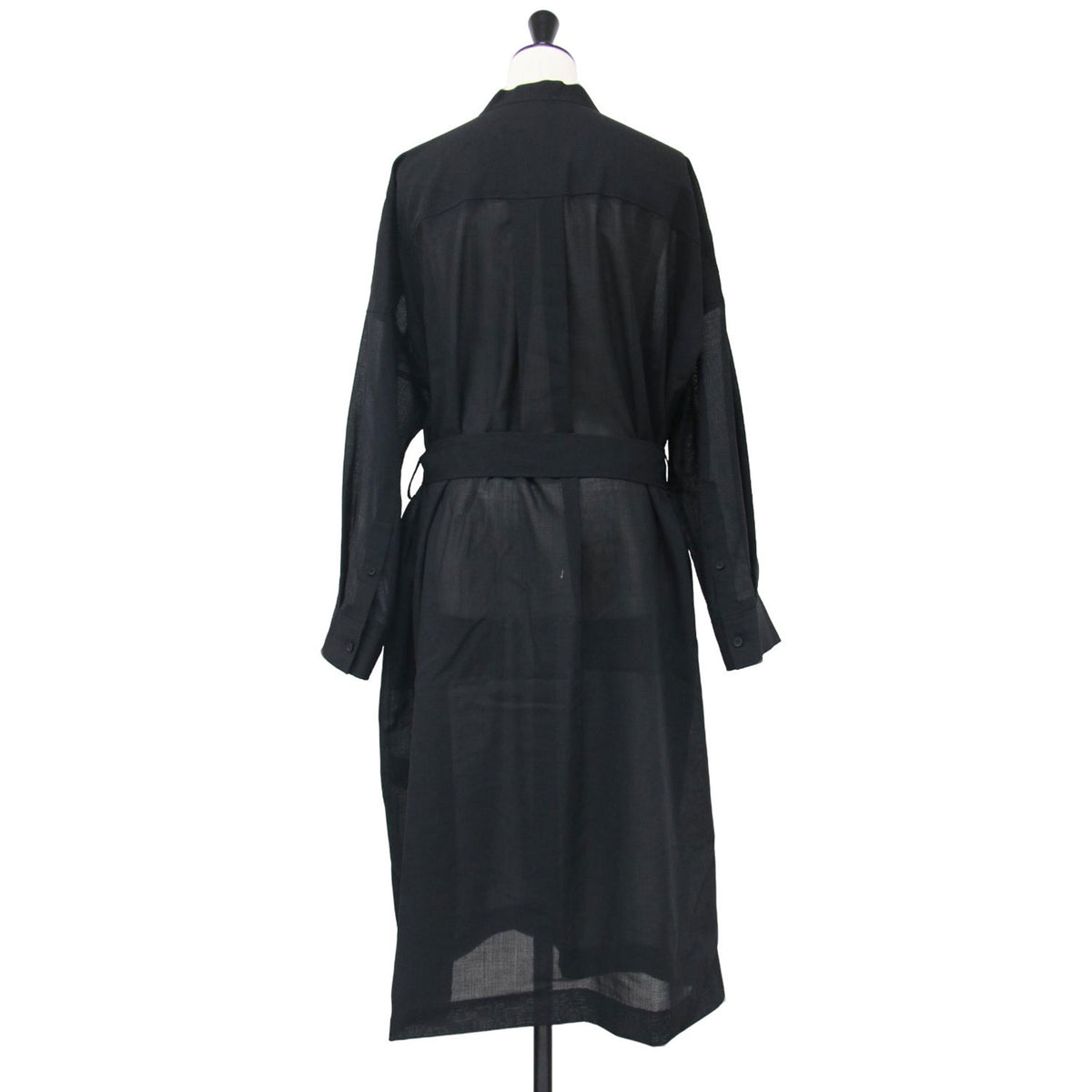 24秋冬 バンドカラー シャツ ワンピース / Viyon Wool Voile Tylin ミディ丈 長袖 ドロップショルダー ベルト ウォッシャブル ウール