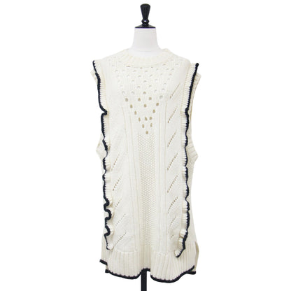 フリンジ ジレ / ニット ベスト フリル ラッフル ケーブル編み ウール