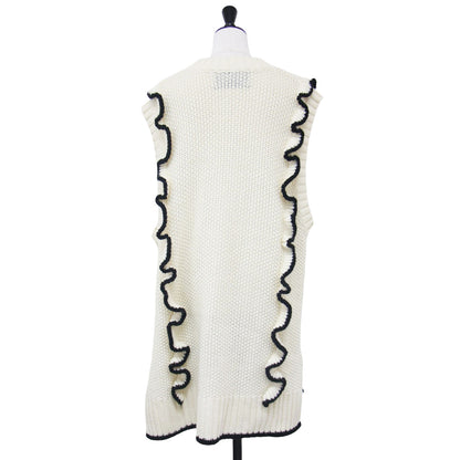 フリンジ ジレ / ニット ベスト フリル ラッフル ケーブル編み ウール